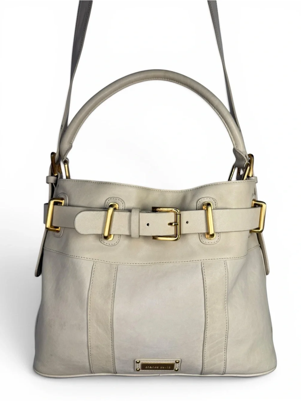 Charles David Cream Leather Buckle Shoulder Bag Convertible Tote Satchel